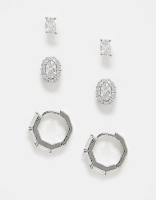 Aldo 3 pack stone and crystal earrings in silver