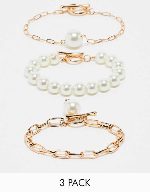 ALDO – 3er-Pack Armbänder mit Kunstperlen und Kettendetails in Goldoptik