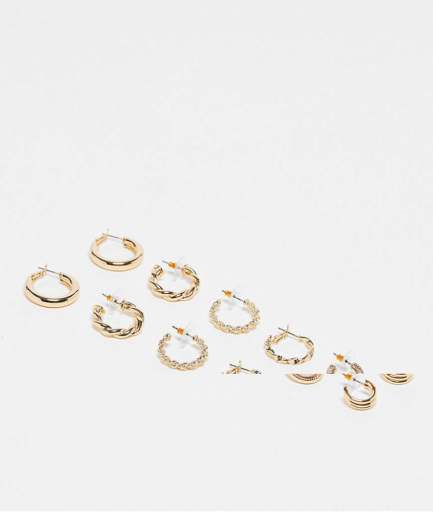 ALDO 6 pack of multi textured hoop earrings in gold