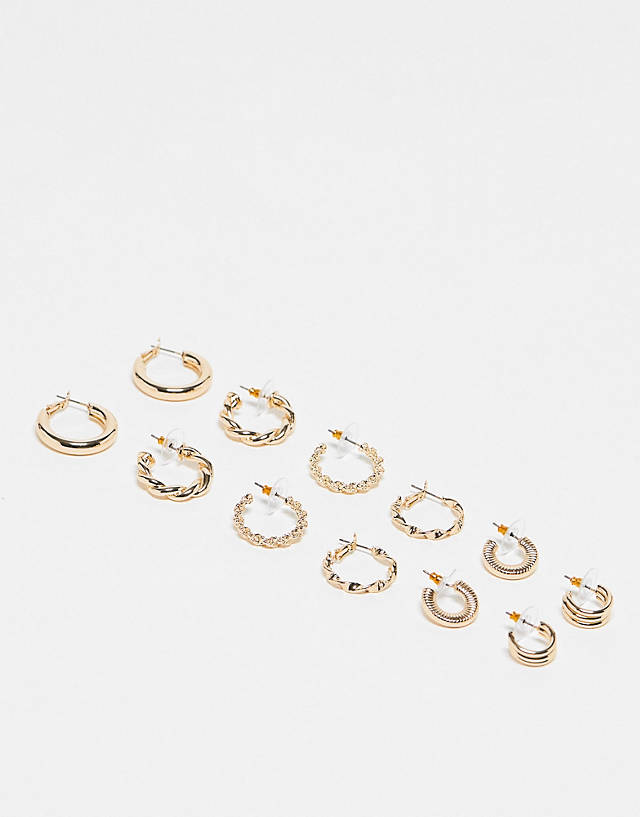 ALDO - 6 pack of multi textured hoop earrings in gold