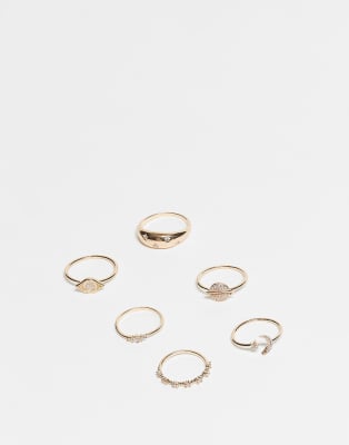 ALDO - 6er-Pack mit aufeinander abgestimmten Ringen in Himmelskörper-Design-Goldfarben