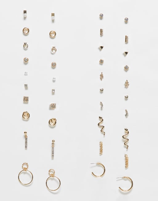 ALDO – Aberradan – 20er Pack goldfarbene Ohrringe mit Schlangen-Designs