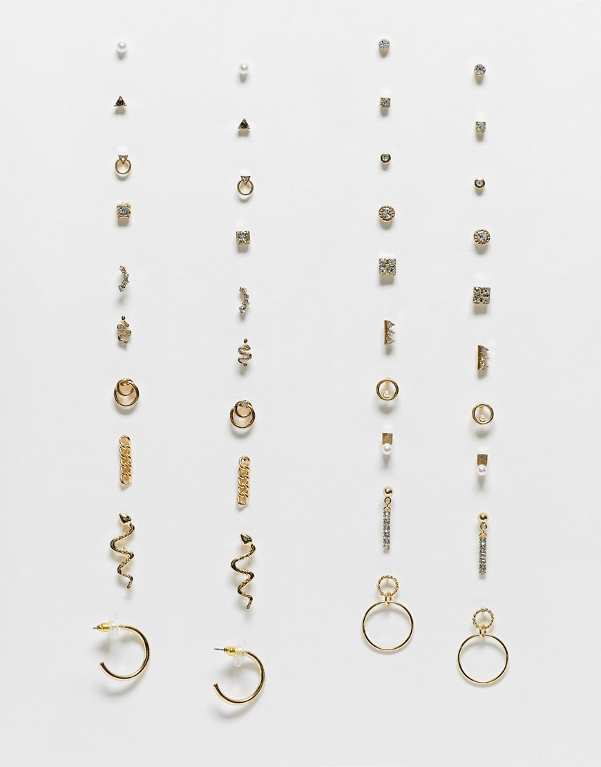 Aldo Aberradan Pack Of 20 Earrings With Snake Designs In Gold Tone