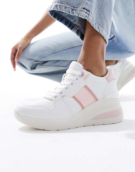 ALDO Abnerry wedge trainers in white and pink