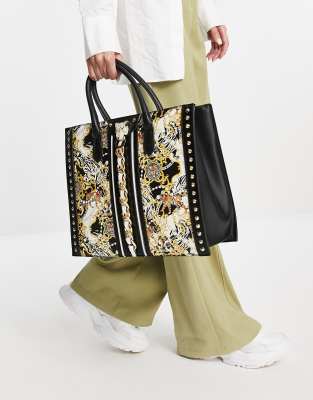 ALDO Aboma tote bag in leopard print with hardwear-Brown