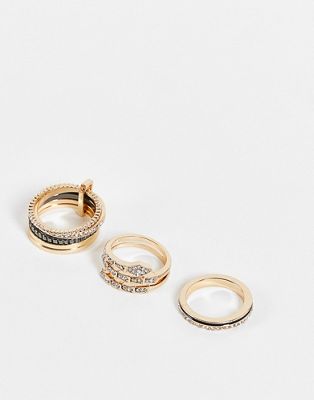 ALDO Acoindra snake embellished rings multipack in black and gold