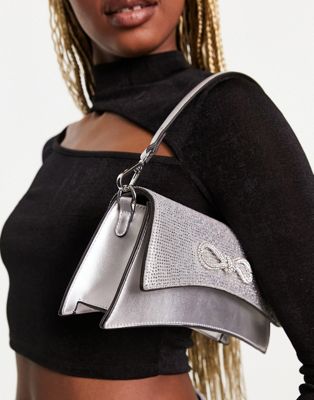 ALDO Adridan embellished bow mini bag in silver - ASOS Price Checker