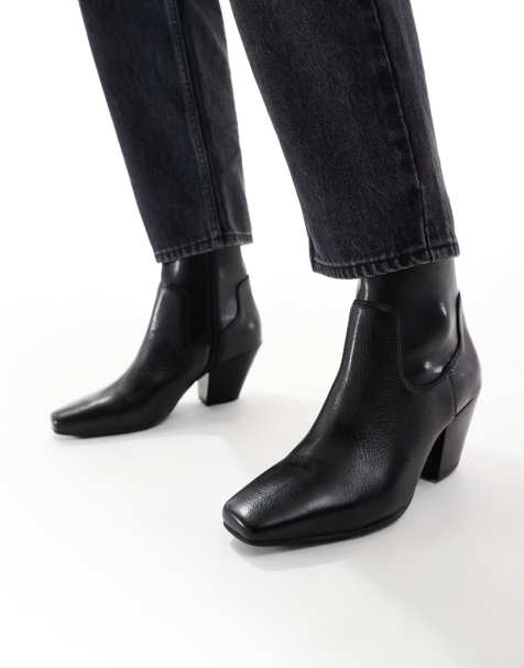 ALDO Adwaodith sock low heeled ankle boots in black leather - view 1