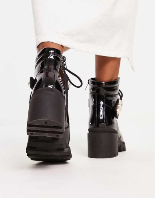ALDO - Afirasean - Scarponcini stile trekking con tacco e finte perle nero verniciato , 2 di 4