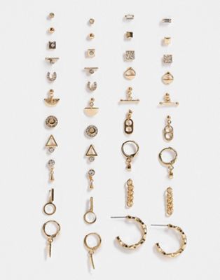 ALDO Agryldan pack of 20 earrings in mixed designs in gold