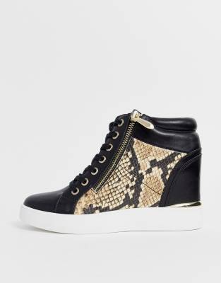 black snakeskin wedge sneakers
