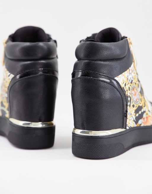 ALDO Ailanna wedge sneakers in black baroque tiger print