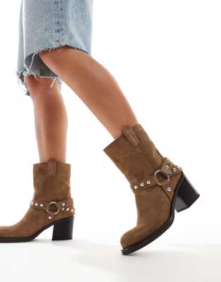 ALDO Albai heeled biker boots in light brown suede