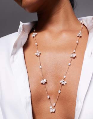 ALDO ALDO aldersgate long chain necklace with daisy charms in gold-White