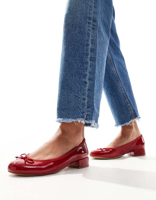 ALDO Aliette low heeled ballets in red patent leather ASOS