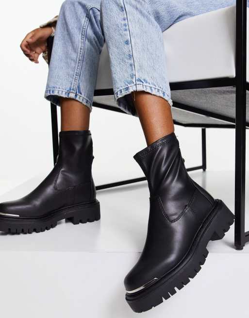 ALDO - Alima - Sock boots met dikke zool van zwart stretch