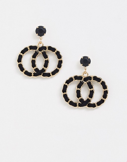 ALDO Ambania chain drop hoop earrings in black and gold