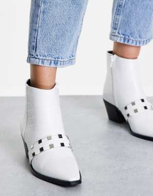 ALDO Ambara studded western ankle boot in white - ASOS Price Checker