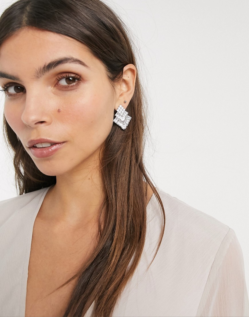 ALDO Ambercroft statement embellished earrings in silver-Clear