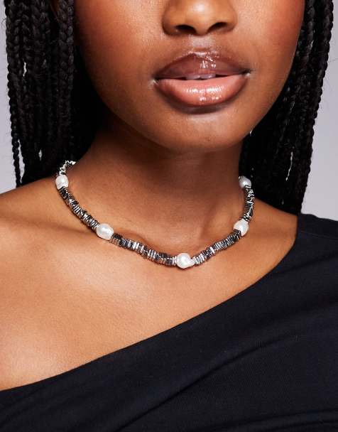 ALDO amelinna chunky chain necklace with pearl in silver - view 1