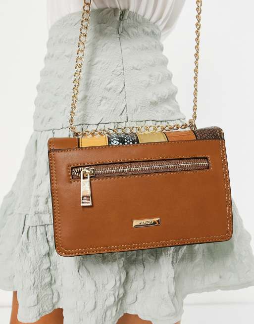 ALDO Ancely chain detail cross body bag in brown snake mix