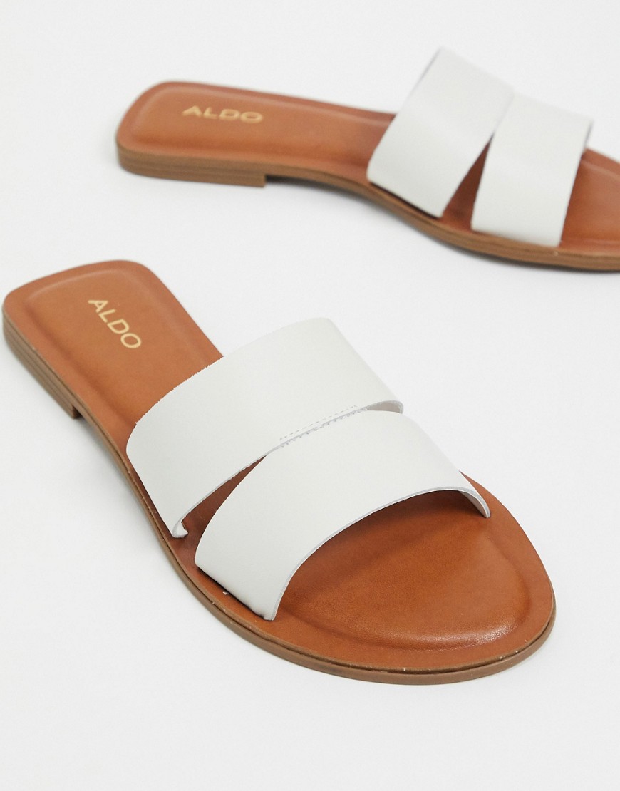 Aldo – Andonia – Vita, platta sandaler i läder
