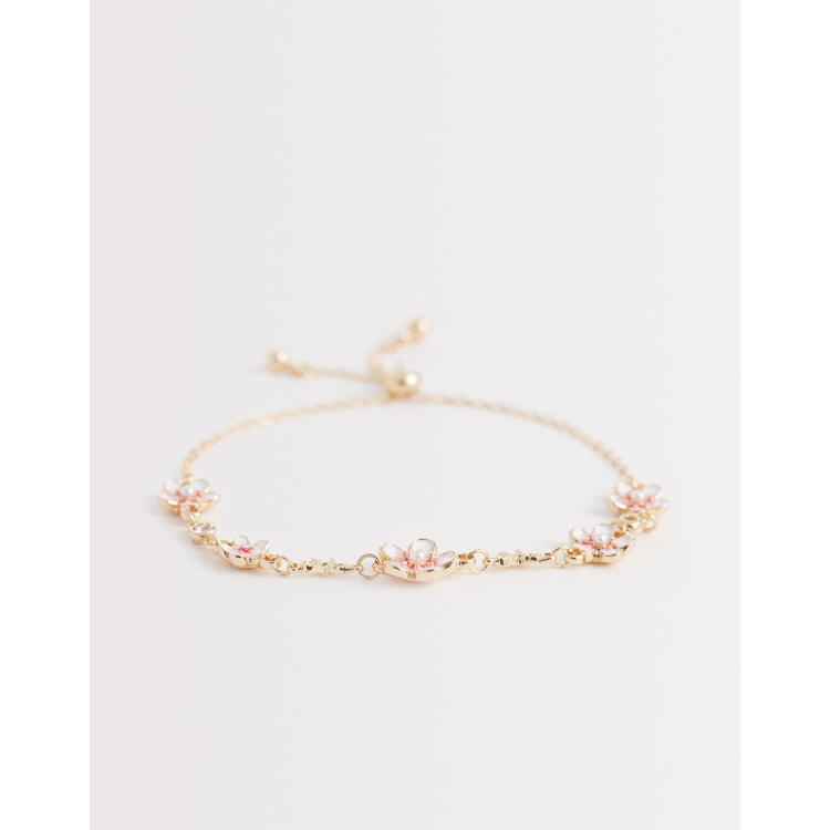 Bracciale Oro Rosa 18K Epinki - Doppia Catena Con Ciondolo Fiore Cavo - Gioiello Elegante Per Donna E Sposa - Lunghezza 18 Cm