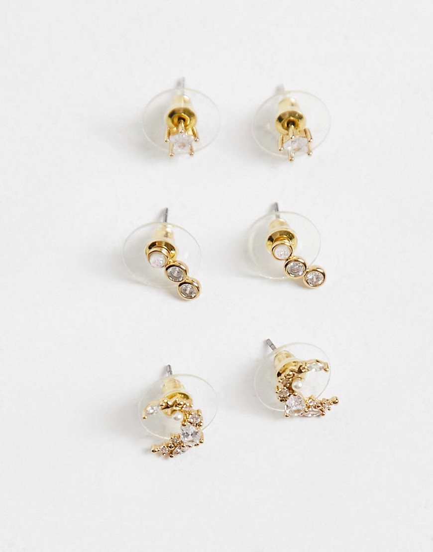 ALDO - Asigowiel - Set oorbellen met kristallen en hemellichamen in goud