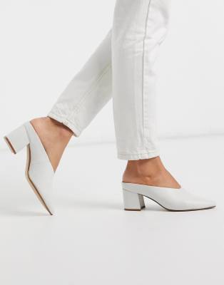 white mule shoes heels