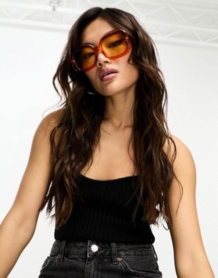 ALDO Athenia oversized rectangular sunglasses in orange   - ASOS Price Checker