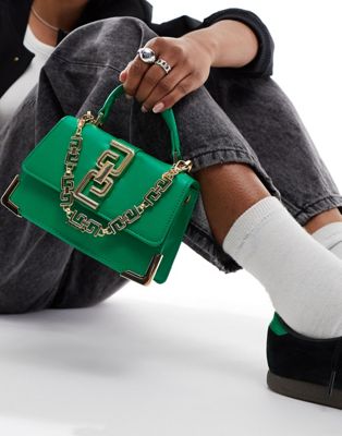 ALDO Aussey top handle bag with chain strap in green - ASOS Price Checker