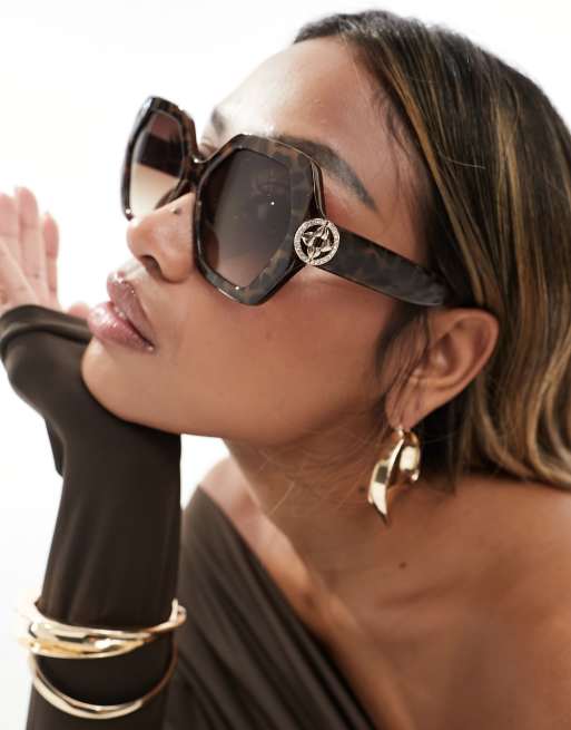 ALDO Authie Runde Oversize Sonnenbrille im 70er Stil in Schildpatt Optik