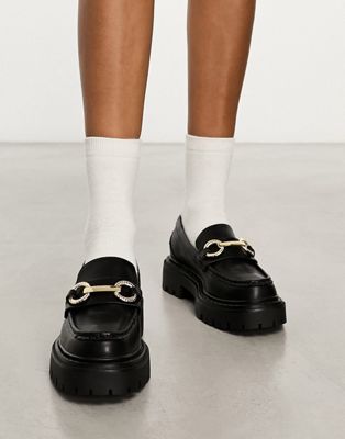 ALDO Baberiel chunky loafers with gold trim in black  - ASOS Price Checker