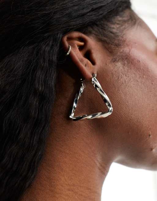 Triangle hoop earrings silver sales
