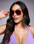 [ALDO] ALDO Baeberiel metal square sunglasses with red gradient lens No Size Bordo