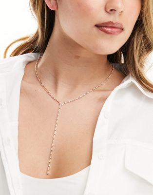ALDO baguette crystal stone detail lariat necklace in gold - ASOS Price Checker