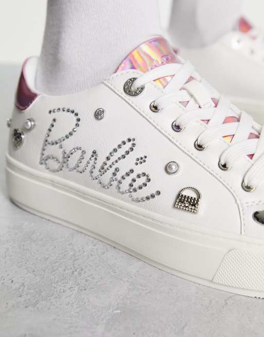 ALDO Barbie sneaker embellished trainers in white and pink