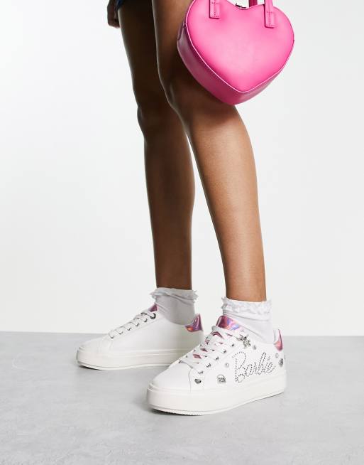 ALDO Barbie sneaker embellished trainers in white and pink