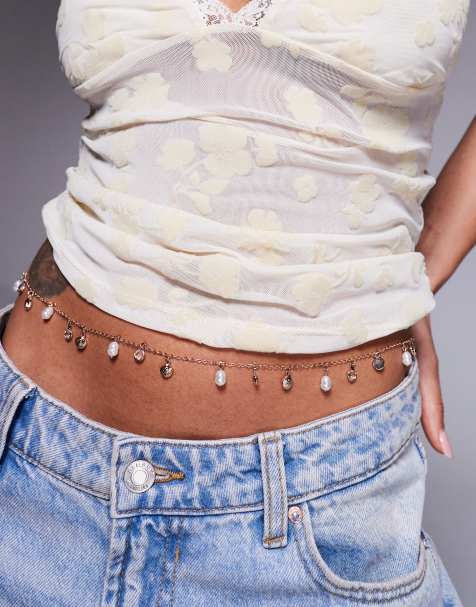 ALDO beach days mini shell pendant belly chain in gold - view 1