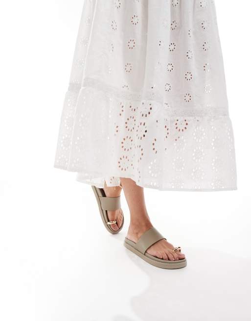 ALDO Beachstroll footbed toe loop sandals in khaki nubuck | ASOS