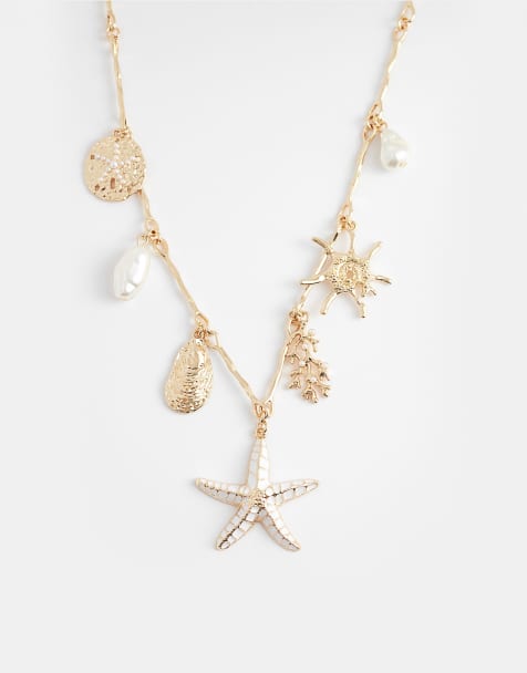 ALDO beachtreasure sea creature and faux pearl charm necklace in gold - view 1