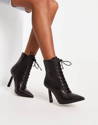 ALDO Began lace up heeled ankle boots in black leather - ASOS Price Checker