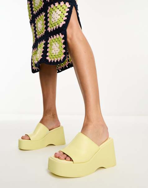 Topshop Pio Elastic Strap Footbed Mule Sandals in Yellow