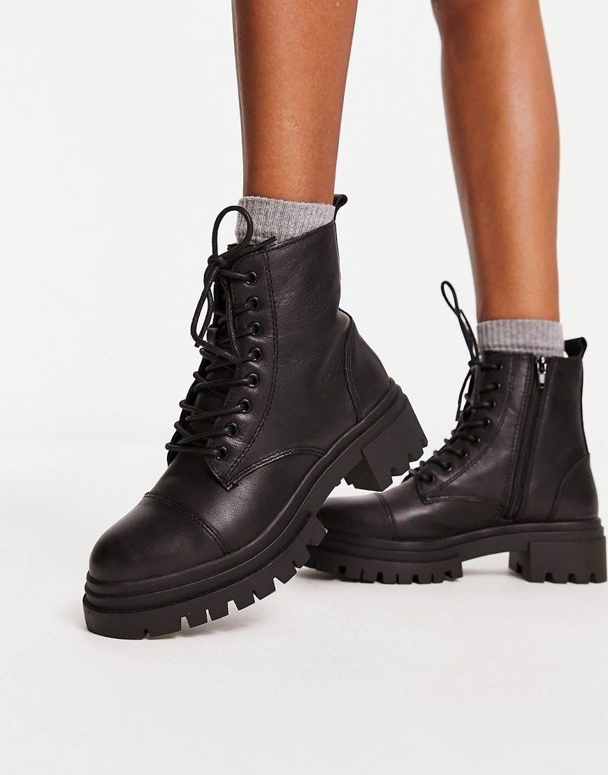 Aldo Bigmark Lace Up Ankle Boots In Black Leather