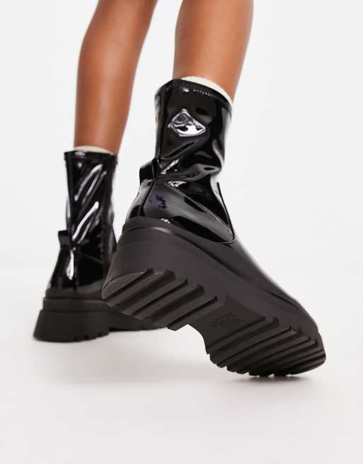 ALDO Bigshot chunky patent sock boots in black ASOS