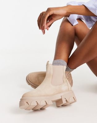  Bigtrek chunky flat ankle boots in beige leather 