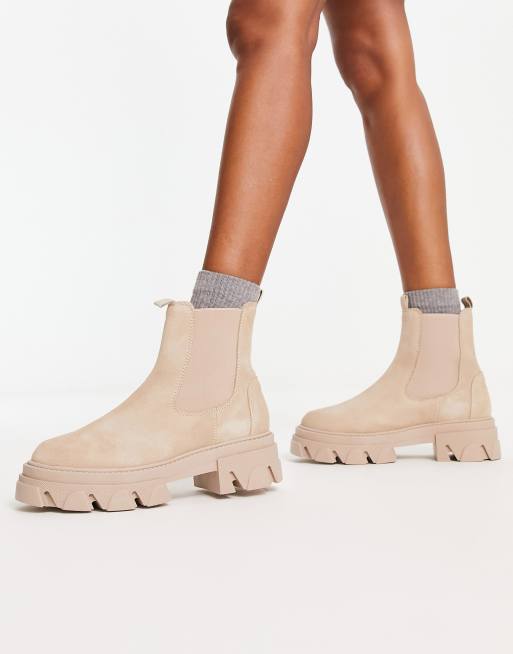 Beige leather sales ankle boots