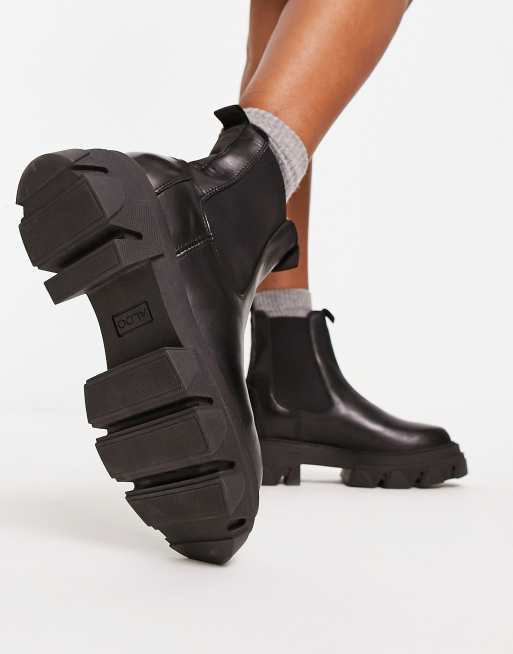 ALDO Bigtrek chunky flat ankle boots in black leather ASOS