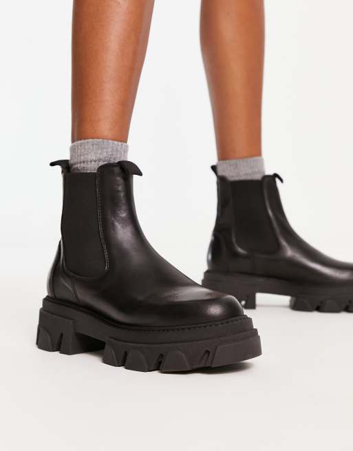 Bigtrek chunky flat boots in leather | ASOS