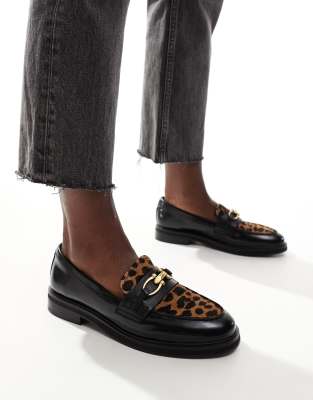 ALDO Bissom loafers in black and leopard leather-Brown